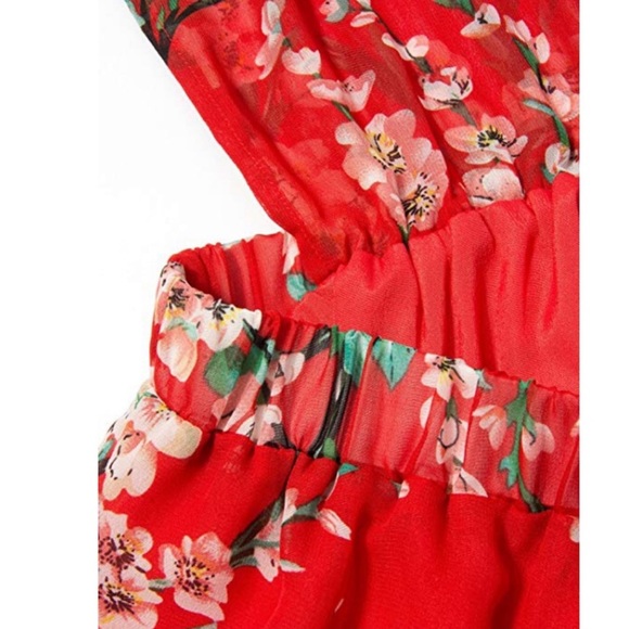 Red flora romper playsuit multiple ways to wear - Picture 3 of 5